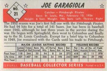 1983 Card Collectors 1953 Bowman Color Reprint #21 Joe Garagiola Back