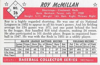 1983 Card Collectors 1953 Bowman Color Reprint #26 Roy McMillan Back