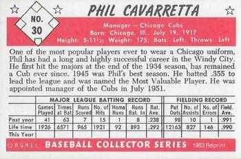 1983 Card Collectors 1953 Bowman Color Reprint #30 Phil Cavarretta Back
