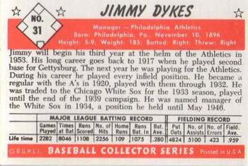 1983 Card Collectors 1953 Bowman Color Reprint #31 Jimmie Dykes Back
