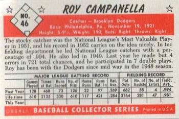 1983 Card Collectors 1953 Bowman Color Reprint #46 Roy Campanella Back