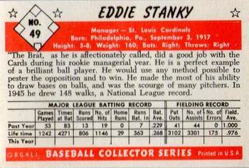 1983 Card Collectors 1953 Bowman Color Reprint #49 Eddie Stanky Back