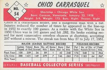 1983 Card Collectors 1953 Bowman Color Reprint #54 Chico Carrasquel Back