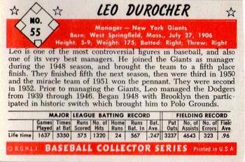 1983 Card Collectors 1953 Bowman Color Reprint #55 Leo Durocher Back