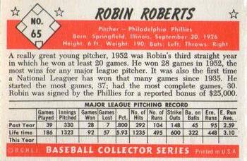 1983 Card Collectors 1953 Bowman Color Reprint #65 Robin Roberts Back