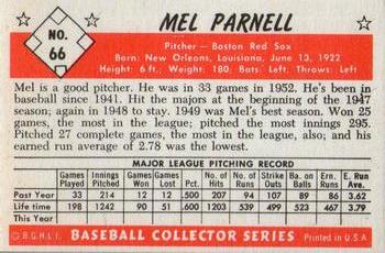 1983 Card Collectors 1953 Bowman Color Reprint #66 Mel Parnell Back