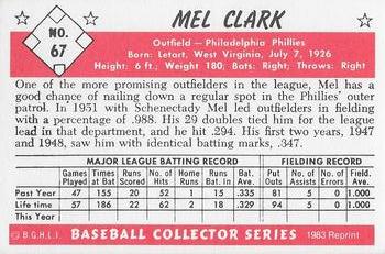 1983 Card Collectors 1953 Bowman Color Reprint #67 Mel Clark Back