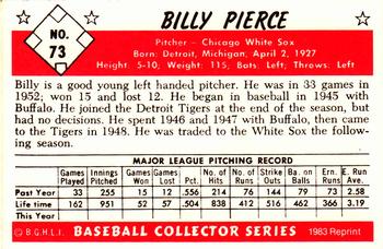 1983 Card Collectors 1953 Bowman Color Reprint #73 Billy Pierce Back