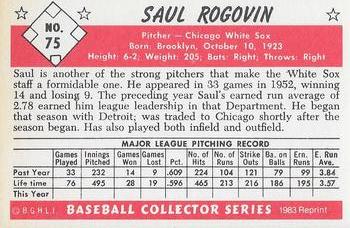 1983 Card Collectors 1953 Bowman Color Reprint #75 Saul Rogovin Back