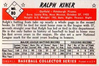 1983 Card Collectors 1953 Bowman Color Reprint #80 Ralph Kiner Back