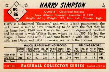 1983 Card Collectors 1953 Bowman Color Reprint #86 Harry Simpson Back
