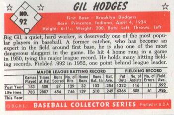 1983 Card Collectors 1953 Bowman Color Reprint #92 Gil Hodges Back