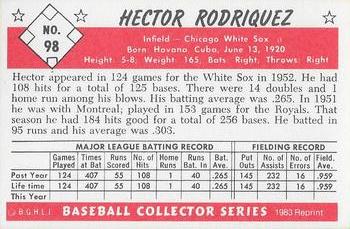 1983 Card Collectors 1953 Bowman Color Reprint #98 Hector Rodriguez Back