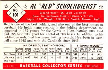 1983 Card Collectors 1953 Bowman Color Reprint #101 Red Schoendienst Back