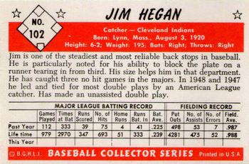 1983 Card Collectors 1953 Bowman Color Reprint #102 Jim Hegan Back