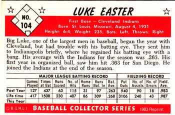 1983 Card Collectors 1953 Bowman Color Reprint #104 Luke Easter Back