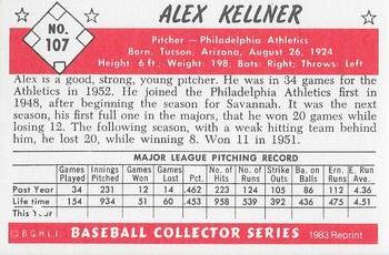 1983 Card Collectors 1953 Bowman Color Reprint #107 Alex Kellner Back