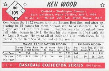 1983 Card Collectors 1953 Bowman Color Reprint #109 Ken Wood Back
