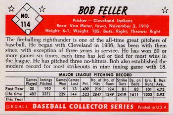 1983 Card Collectors 1953 Bowman Color Reprint #114 Bob Feller Back