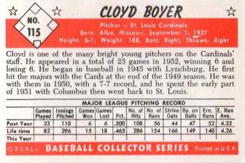 1983 Card Collectors 1953 Bowman Color Reprint #115 Cloyd Boyer Back