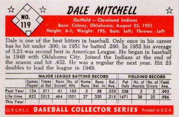 1983 Card Collectors 1953 Bowman Color Reprint #119 Dale Mitchell Back