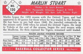 1983 Card Collectors 1953 Bowman Color Reprint #120 Marlin Stuart Back