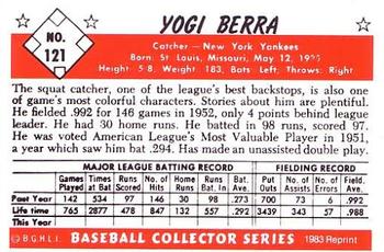 1983 Card Collectors 1953 Bowman Color Reprint #121 Yogi Berra Back