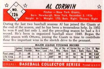 1983 Card Collectors 1953 Bowman Color Reprint #126 Al Corwin Back