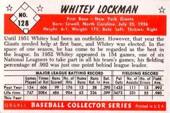 1983 Card Collectors 1953 Bowman Color Reprint #128 Whitey Lockman Back