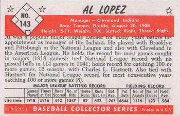 1983 Card Collectors 1953 Bowman Color Reprint #143 Al Lopez Back