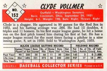 1983 Card Collectors 1953 Bowman Color Reprint #152 Clyde Vollmer Back