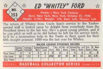 1983 Card Collectors 1953 Bowman Color Reprint #153 Whitey Ford Back