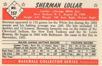 1983 Card Collectors 1953 Bowman Color Reprint #157 Sherm Lollar Back
