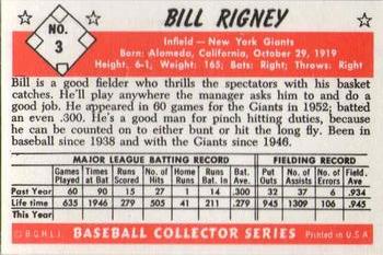 1983 Card Collectors 1953 Bowman Black & White Reprint #3 Bill Rigney Back