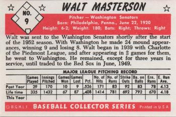 1983 Card Collectors 1953 Bowman Black & White Reprint #9 Walt Masterson Back