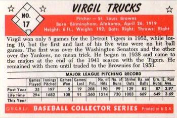 1983 Card Collectors 1953 Bowman Black & White Reprint #17 Virgil Trucks Back