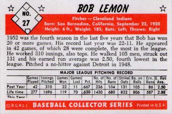 1983 Card Collectors 1953 Bowman Black & White Reprint #27 Bob Lemon Back