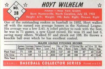 1983 Card Collectors 1953 Bowman Black & White Reprint #28 Hoyt Wilhelm Back