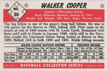 1983 Card Collectors 1953 Bowman Black & White Reprint #30 Walker Cooper Back