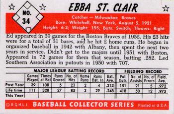 1983 Card Collectors 1953 Bowman Black & White Reprint #34 Ebba St. Claire Back