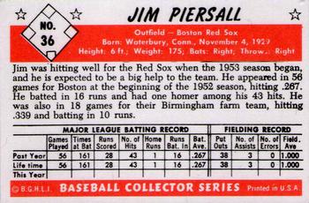 1983 Card Collectors 1953 Bowman Black & White Reprint #36 Jim Piersall Back