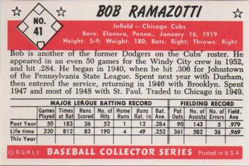 1983 Card Collectors 1953 Bowman Black & White Reprint #41 Bob Ramazzotti Back