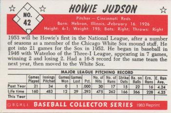 1983 Card Collectors 1953 Bowman Black & White Reprint #42 Howie Judson Back