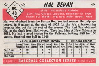 1983 Card Collectors 1953 Bowman Black & White Reprint #43 Hal Bevan Back
