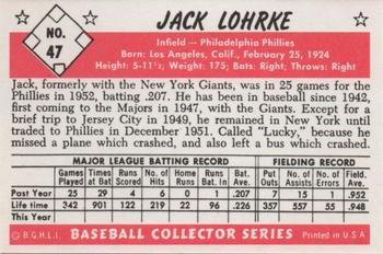 1983 Card Collectors 1953 Bowman Black & White Reprint #47 Jack Lohrke Back