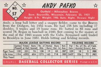 1983 Card Collectors 1953 Bowman Black & White Reprint #57 Andy Pafko Back