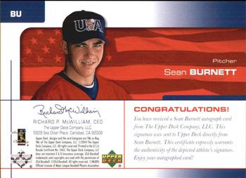 2004 Upper Deck USA 25th Anniversary - Signatures Black Ink #BU Sean Burnett Back