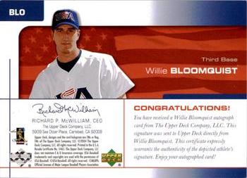 2004 Upper Deck USA 25th Anniversary - Signatures Black Ink #BLO Willie Bloomquist Back