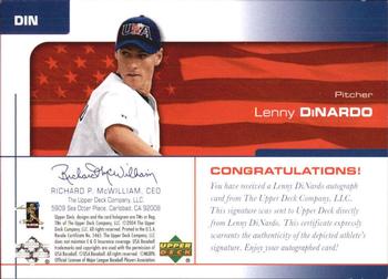 2004 Upper Deck USA 25th Anniversary - Signatures Black Ink #DIN Lenny DiNardo Back