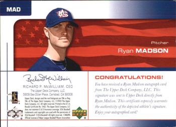 2004 Upper Deck USA 25th Anniversary - Signatures Black Ink #MAD Ryan Madson Back